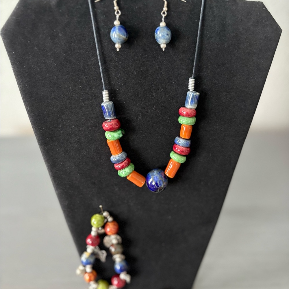 Colorful Beaded Necklace, bracelet and Earring Set